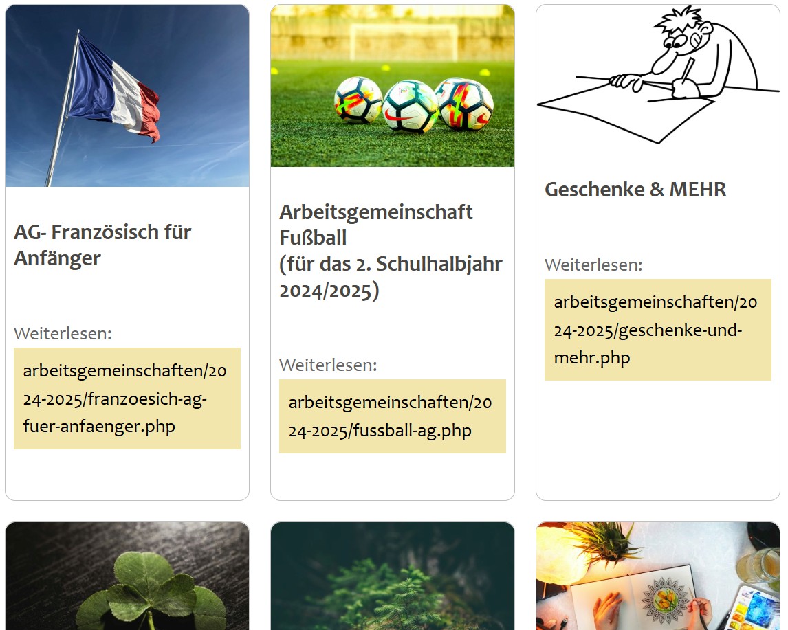 Das bild zeigt einen kleinen Eindruck der Auswahl unserer Arbeitsgemeinschaften
